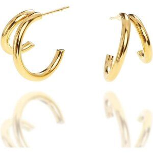 ⚡Gold Double Hoop Earrings Stylish Twisted Hoop Earrings for Women Fashion